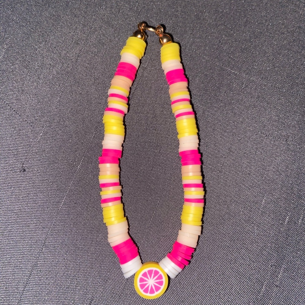 Colorful Beaded Necklace with Lemon Pendant